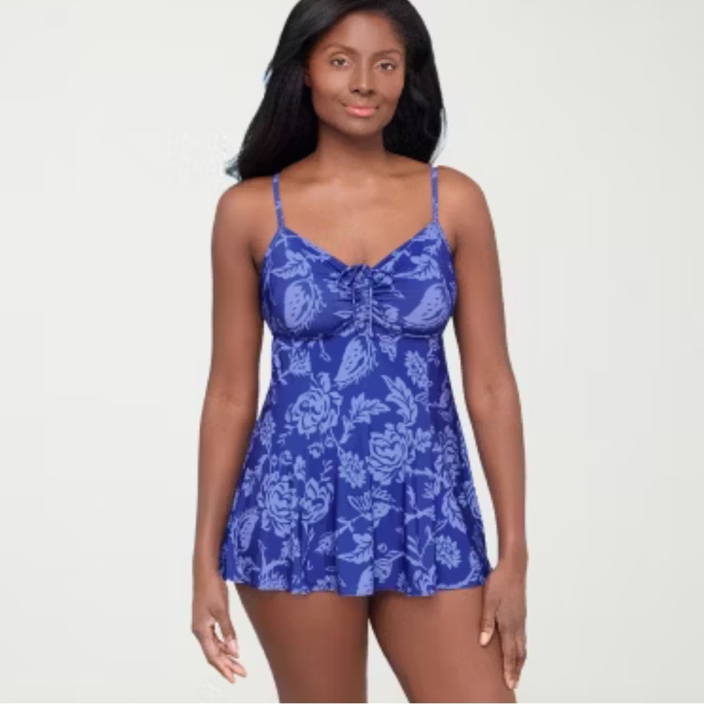 Sonnet Shores Blue Floral Swimdress with Adjustable Straps Sz 12 NWT